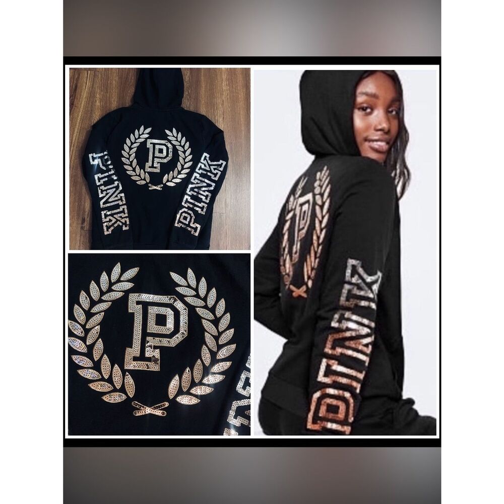 VS PINK Rose gold silver bling sequins hoodie Small